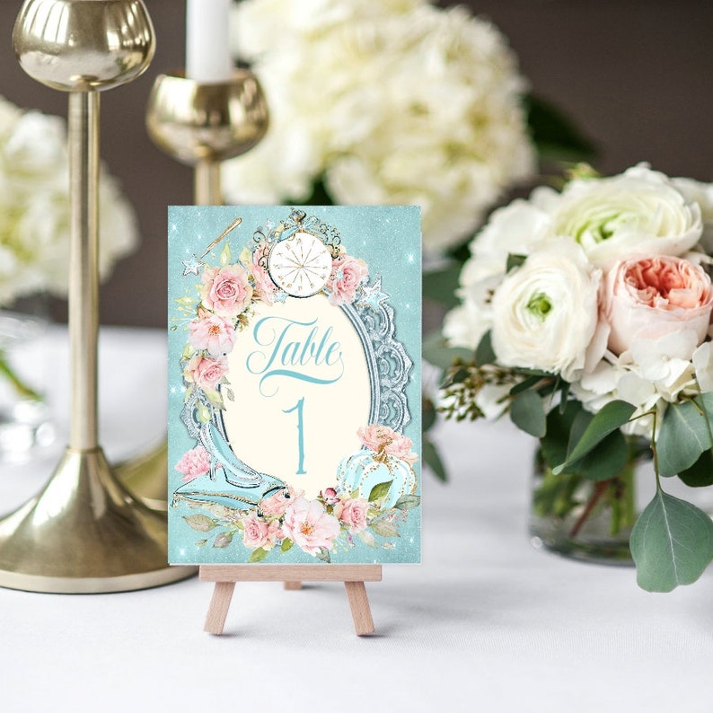 cinderella printable table numbers table 1 20 princess etsy