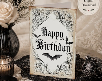 Printable Gothic Birthday Card - INSTANT DOWNLOAD - Goth Birthday - Bat Birthday Card - Gothic Birthday - Printable Birthday Card