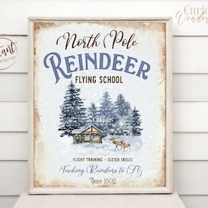 Reindeer Flight School Sign - Digital Instant Download - Reindeer Sign  - North Pole Sign - Christmas Decoration