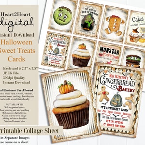 Halloween Sweet Treats Collage Sheet, Halloween Cards, Journal Cards, Scrapbooking Supplies, Halloween Treat Cards/Tags