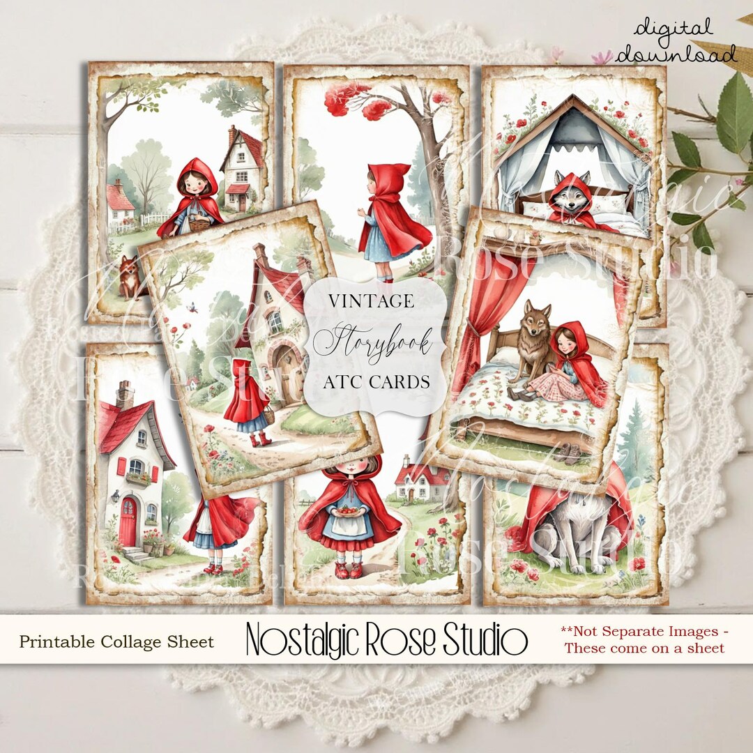 Red Riding Hood Rhyme Nursery Rhyme 'little Red Riding Hood' Ephemera Cards Collage Sheet ...