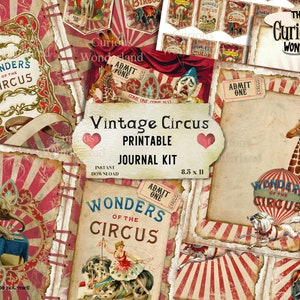 Vintage Circus Junk Journal Pages, Printable, Digital Journal Kit, Tattered Scrapbook Paper, Digital Download Circus Animals Craft