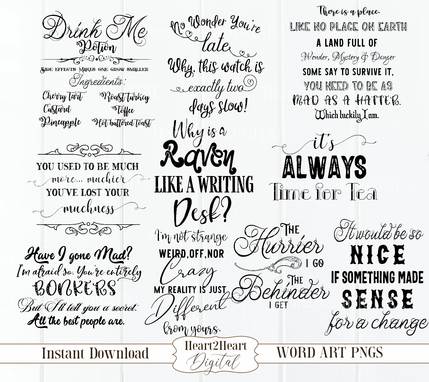 Alice in Wonderland Quotes PNG Word Overlays Word Clipart - Etsy Australia