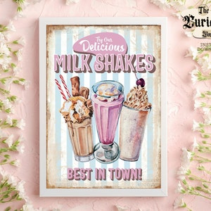 Retro Milkshake Sign - INSTANT DOWNLOAD - Printable Sign - Wall Decor - Diner Sign - 50s Diner ...