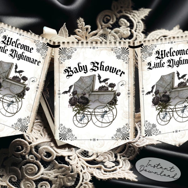 Gothic Baby Shower Bunting, Spooky Baby Shower Banner