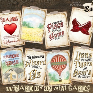 Wizard of Oz Quote Cards, Party Decoration, Cardmaking, Junk Journal Cards, Printable, Instant Download, Ruby Slippers, Scrapbook,