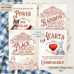 Wizard of Oz Quote Prints, Party Decoration, Cardmaking, Table Decoration, Printable Quotes, Cards, Ruby Slippers, Scrapbook, Art Prints