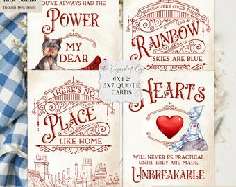 Wizard of Oz Quote Prints, Party Decoration, Cardmaking, Table Decoration, Printable Quotes, Cards, Ruby Slippers, Scrapbook, Art Prints