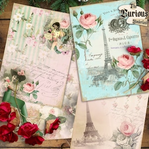 Shabby Chic Paris Paper Floral Patterns Digital Paper Scrapbook Craft Vintage Papers Background Paris Ladies French Ephemera