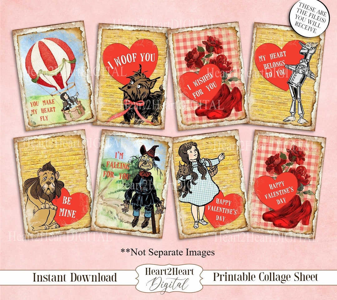 Wizard of Oz Valentine Cards, Party Decoration, Cardmaking, Junk ...