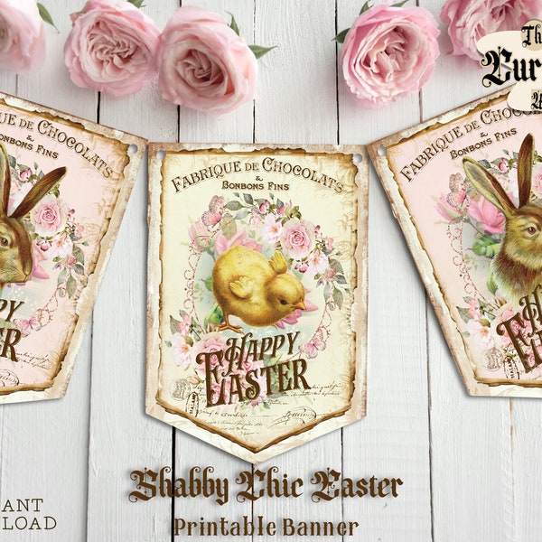 Shabby Chic Easter Bunting, Easter Bunting, Printable Banner, Easter Decor, Printable Banner