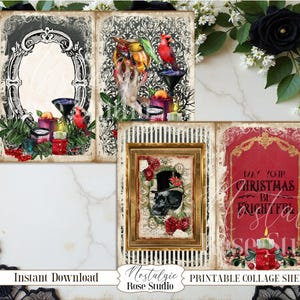 Diario navideño con calavera gótica, imprimible, diario gótico, kit de diario digital, papel para álbum de recortes, descarga digital para manualidades, espeluznante imagen 4