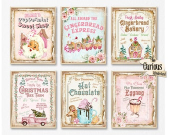 Pink Christmas Sign Bundle - Shabby Chic Christmas - Mrs Claus Signs - INSTANT DOWNLOAD