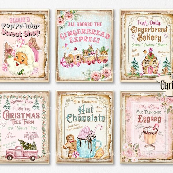 Pink Christmas Sign Bundle - Shabby Chic Christmas - Mrs Claus Signs - INSTANT DOWNLOAD