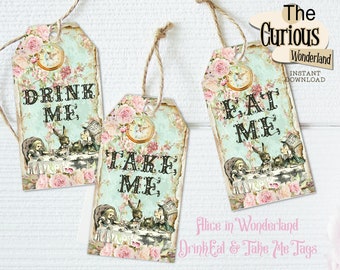 Alice in Wonderland Tags - Eat Me - Drink Me - Take Me - Collage Sheet - Party Printables - Mad Hatter Tea Party - INSTANT DOWNLOAD