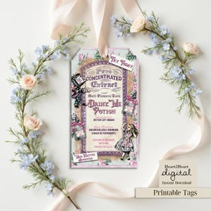 Alice in Wonderland Drink Me Potion Label Tags - Collage Sheet - Party Printables - Mad Hatter Tea Party - INSTANT DOWNLOAD