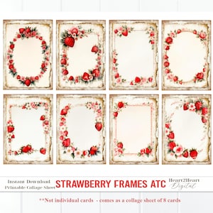 Strawberry Frame ATC Cards Printable | Vintage Floral Collage Sheet | Digital Download Ephemera for Junk Journals & Crafts