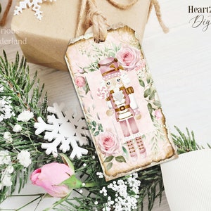 Pink Christmas Nutcracker Tags, Shabby Chic, Journals, Digital Image, Scrapbook, Printable Download, Hang Tags, Pink Nutcracker Tags