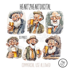 Funny Old Men with Beer clipart, Grandpa Clipart, Crazy Old Man Png, Sublimation PNG, Funny Drunk Men, Caricature Old Men