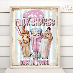 Retro Milkshake Sign - INSTANT DOWNLOAD - Printable Sign - Wall Decor - Diner Sign - 50s Diner Decor - Milkshakes