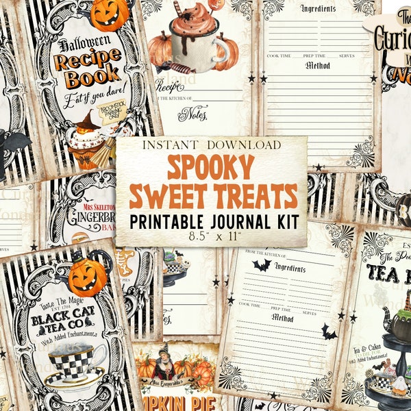 Halloween Recipe Book Junk Journal Ephemera Pack Digital Download Kit Printable Halloween Journal Autumn Recipe Cards Craft Paper Pumpkins