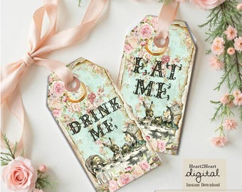 Alice in Wonderland Tags - Eat Me - Drink Me - Take Me - Collage Sheet - Party Printables - Mad Hatter Tea Party - INSTANT DOWNLOAD