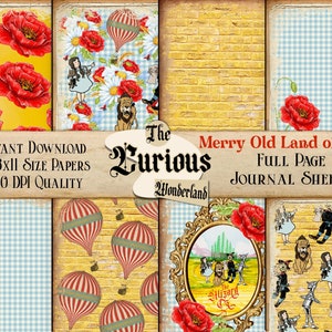 Wizard of Oz Printable Junk Journal Papers Craft Scrapbooking Background INSTANT DOWNLOAD Collage Sheet Poppies Tattered Papers