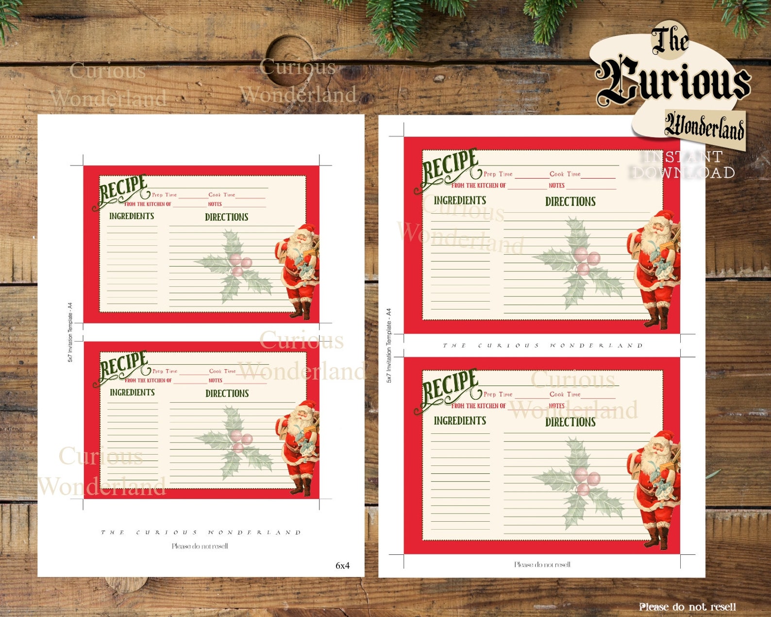 Retro Santa Christmas Recipe Cards Collage Sheet Printable | Etsy