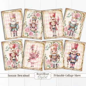 Pink Christmas Nutcracker Collage Sheet, Tags, Journal Cards, Digital Image, Scrapbook Cards, Printable Download, ACEO, Digital Cards