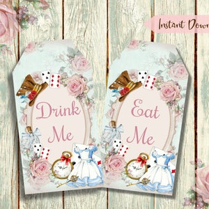 Alice in Wonderland Tags, Eat Me, Drink Me, Printable Tags, Favors Tea party Mad Hatter Digital Download image 4