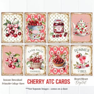 Farmhouse Summer Cherry Cards Collage Sheet -   Journal Cards
