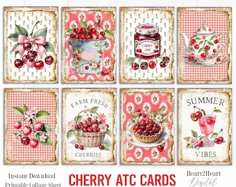Farmhouse Summer Cherry Cards Collage Sheet -   Journal Cards