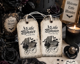 Gothic Baby Shower Tags, Halloween Baby Shower, Baby Shower Tags