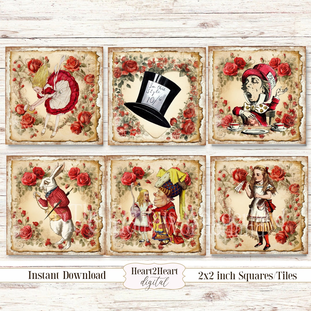 Red Rose Alice in Wonderland 2 Inch Squares, Digital, Collage Sheet ...