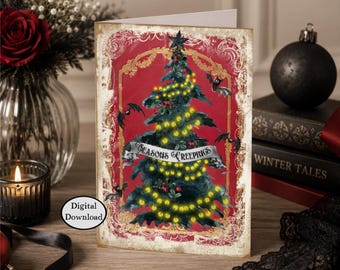Gothic Christmas Card, Printable Greeting Card, Spooky Christmas Card, Instant Download