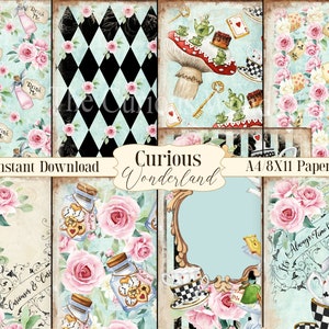 Alice in Wonderland Part 1 Paper Pack, Printable Paper, Scrapbooking paper, White Rabbit, Tea Party, Mad Hatter Paper Pack, Collage Sheet PW