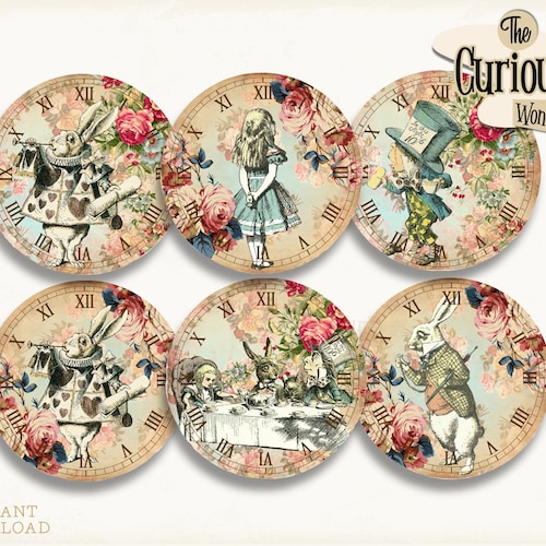 Alice in Wonderland Clocks 2.5 Inches Printable Clocks - Etsy UK