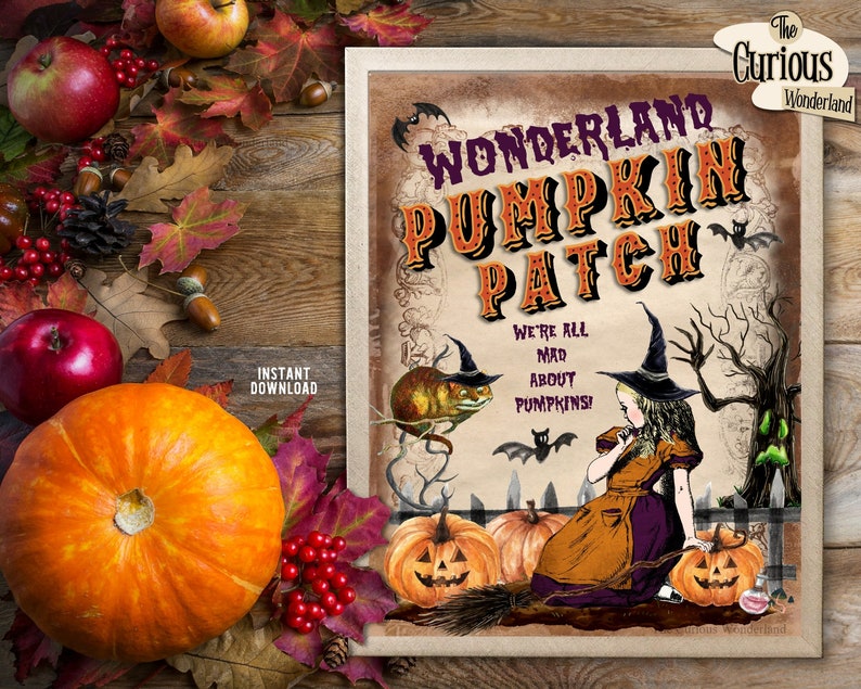 Pumpkin Farm Sign Pumpkin Wall Art Alice in Wonderland Pumpkin Patch INSTANT DOWNLOAD Halloween Printable Art