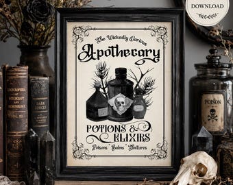 Gothic Apothecary Print | Halloween Potions Elixirs Sign (Digital Download)