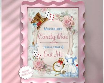 Alice in Wonderland Candy Bar Sign | Onederland Party Printable | Mad Tea Party | Baby Shower Decoration