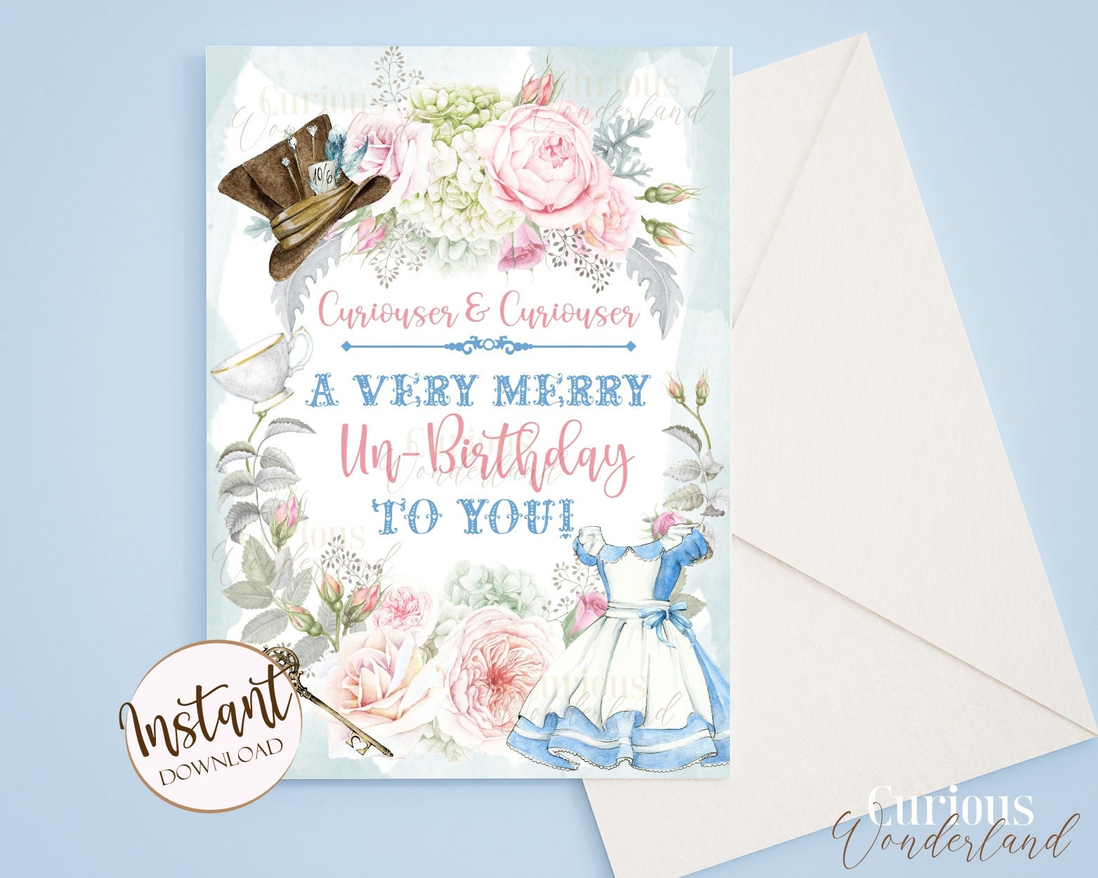 Alice in Wonderland Birthday Card Printable Greeting Card | Etsy