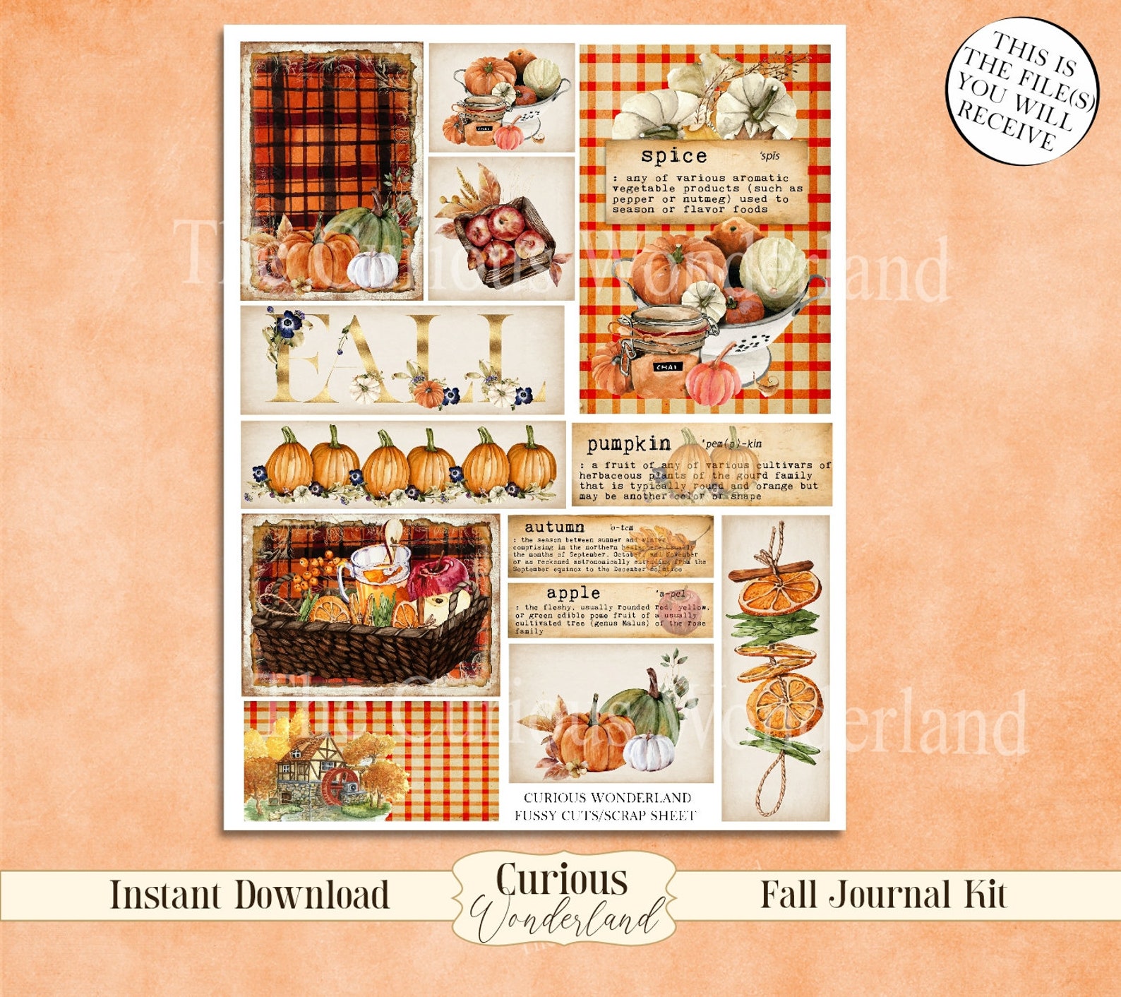 Fall Pumpkin Part 1 Junk Journal Ephemera Pack Digital Download Kit ...
