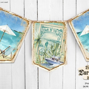 Retro Beach Banner, Summer Banner, Beach House Decor, Printable Banner, Vintage Beach, Nautical