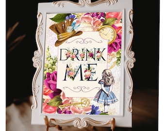 Alice in Wonderland Drink Me Sign, Onederland, Tea Party Sign, Mad Hatter, Party Decoration, Printable Sign, INSTANT DOWNLOAD AF1