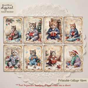 Funny Christmas Cat ATC Cards, Cat Collage Sheet, Junk Journal Supplies, Scrapbooking,  Holiday Ephemera, Cat Cards, Cardmaking Supplies