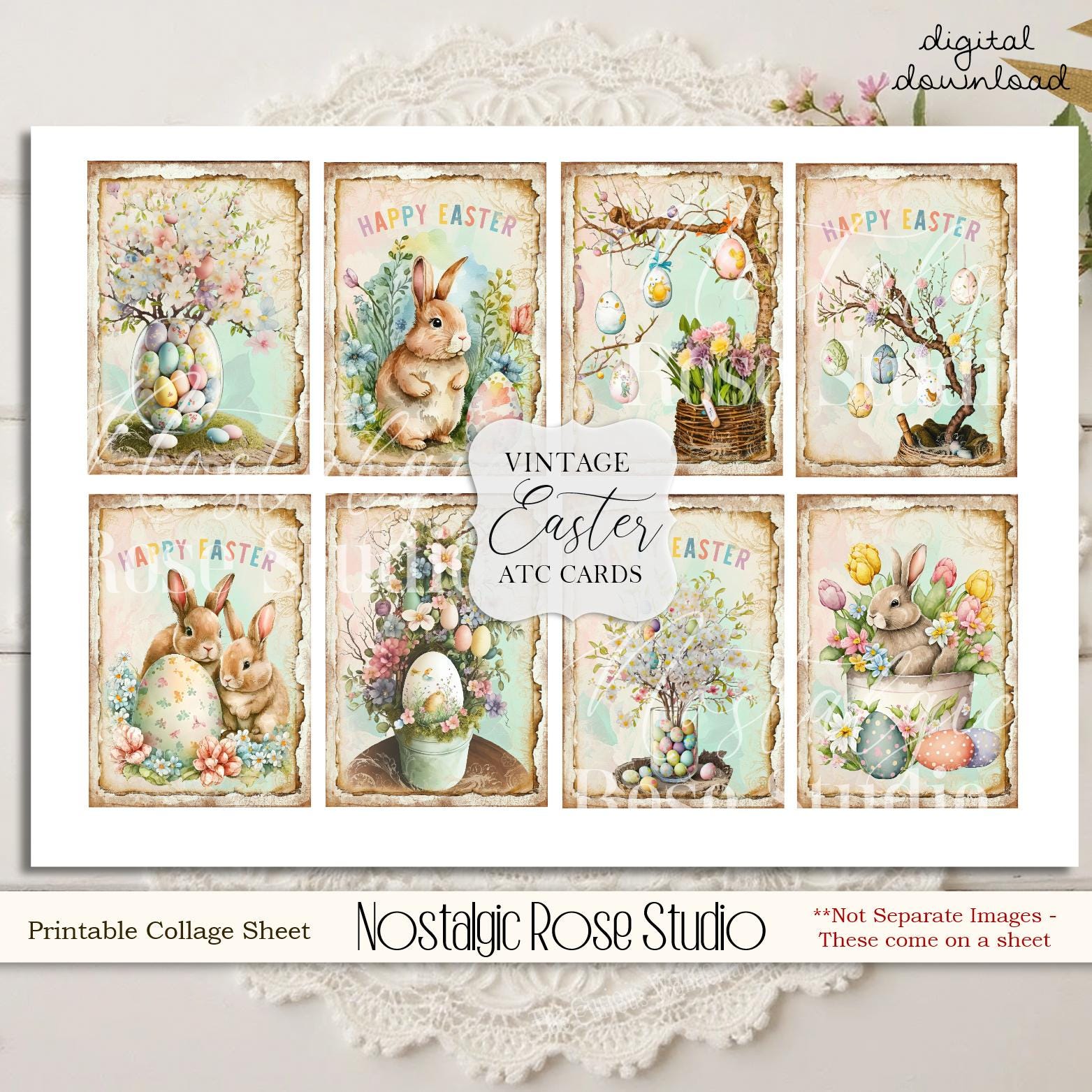 Vintage Easter Bunny Printable Collage Sheet for ATC Cards, Happy ...