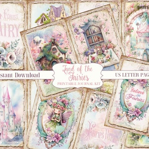Fairy Junk Journal Pages Fairies Floral Paper Pack Digital Download Tags  Kit Printable Digi Kit Journal Pink Roses Envelopes Fairy House