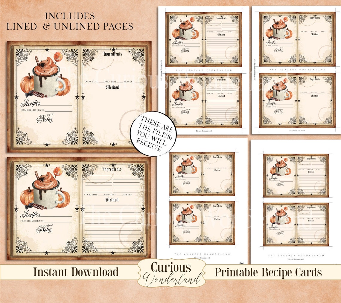 Halloween Fall Recipe Cards, Collage Sheet, Printable Recipe Card ...