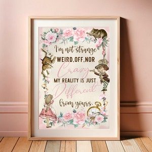 Alice in Wonderland Print | I&#39;m Not Crazy Quote | Printable Wall Art | Bookish Print | Lewis Carroll Print | Book Quotes