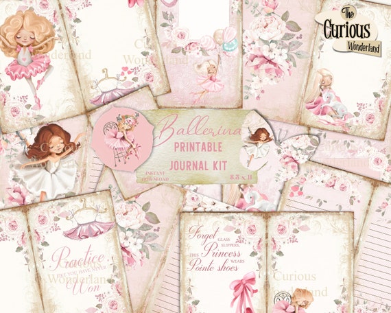 Ballerina Junk Journal Ephemera Floral Rose Pack Digital Download Tags  Kit Printable Shabby Chic Journal Pink Ballet